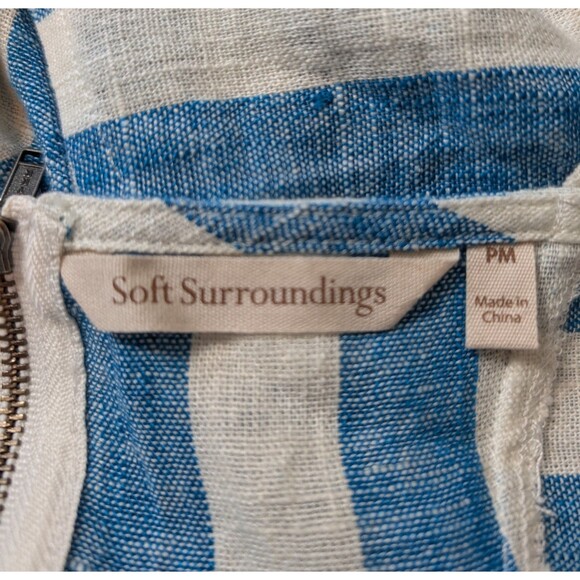 Soft Surroundings Size M Petite Sunset Tunic Blouse Linen Blend Striped Coastal - Picture 8 of 11